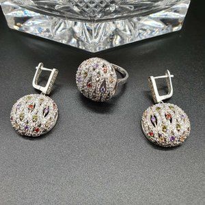 💜 Sterling Silver Ring and Earring Set